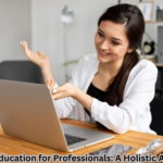 Online education for professionals: A diverse group engaged in virtual learning, symbolizing the holistic approach to professional development."