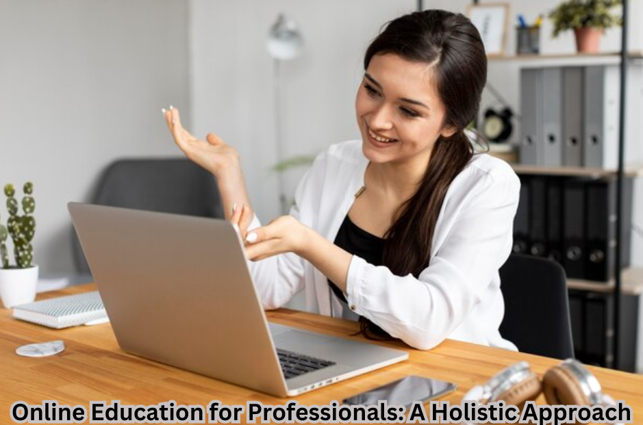 Online education for professionals: A diverse group engaged in virtual learning, symbolizing the holistic approach to professional development."