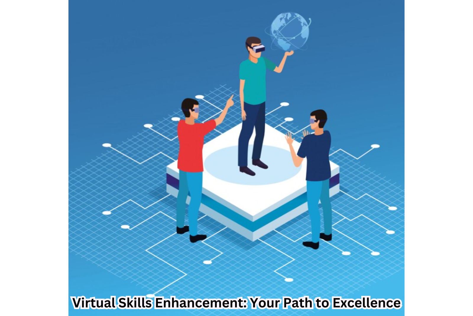 An image representing virtual skills enhancement, showcasing a diverse set of hands reaching towards a virtual interface symbolizing the path to excellence through online learning."